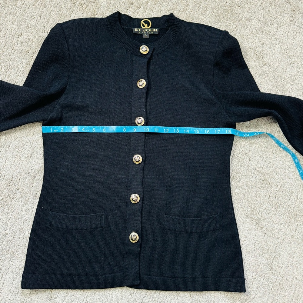 St. John Basics Black Santana Knit Cardigan with Gold Buttons - Picture 11 of 13